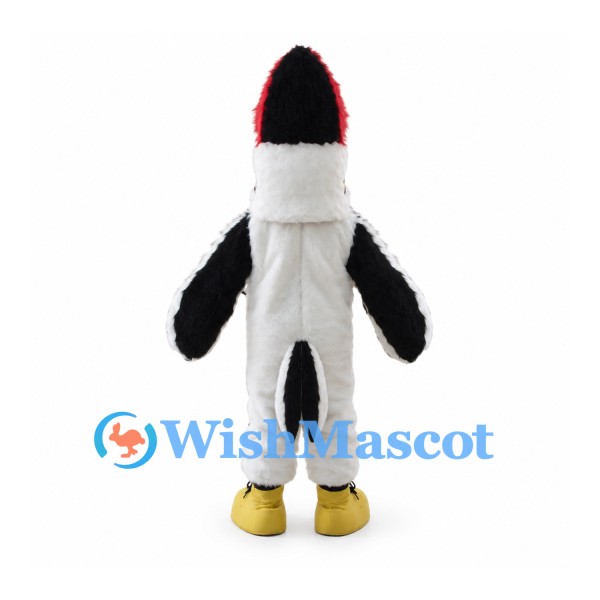 Woodpecker Mascot Costume in Black and White with Red Crest