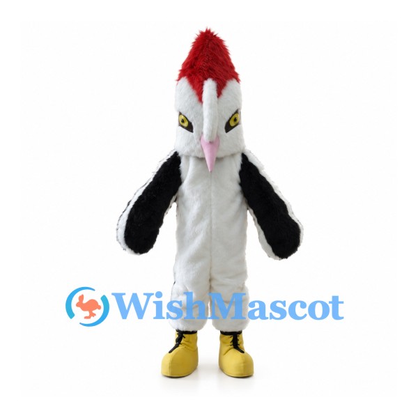 Woodpecker Mascot Costume in Black and White with Red Crest