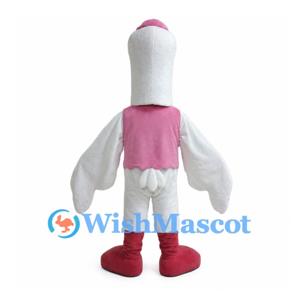 Goose Mascot Costume in White with Pink Waistcoat and Bow Tie