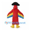 Pirate Parrot Mascot Costume in Red with Black Hat and Rainbow Wings