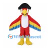 Pirate Parrot Mascot Costume in Red with Black Hat and Rainbow Wings