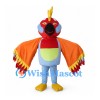 Parrot Mascot Costume with Red Head Blue Body and Orange Wings