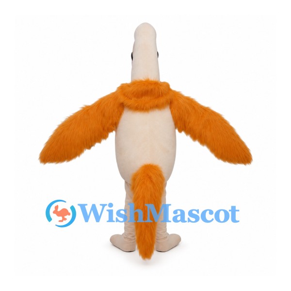 Ostrich Mascot Costume with Cream Neck and Orange Shaggy Wings