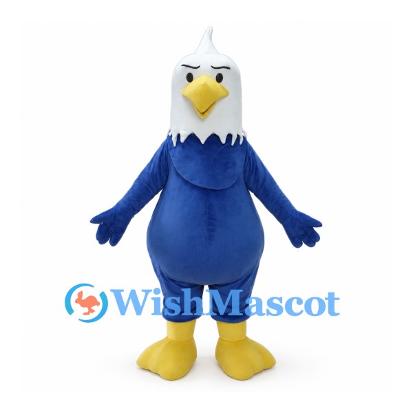 Eagle Mascot Costume in Blue with White Head and Yellow Beak