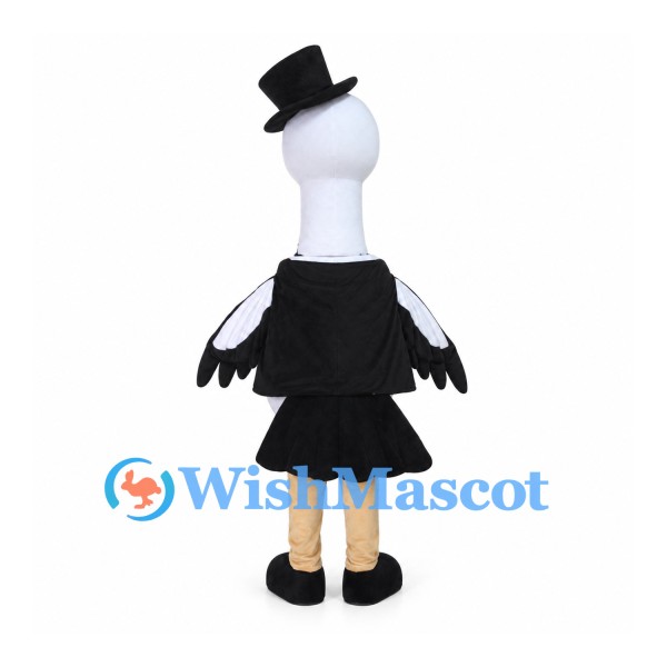 Bird Gentleman Mascot Costume with Black Top Hat and Waistcoat