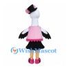 Bird Lady Mascot Costume with Pink Bow and Top Hat