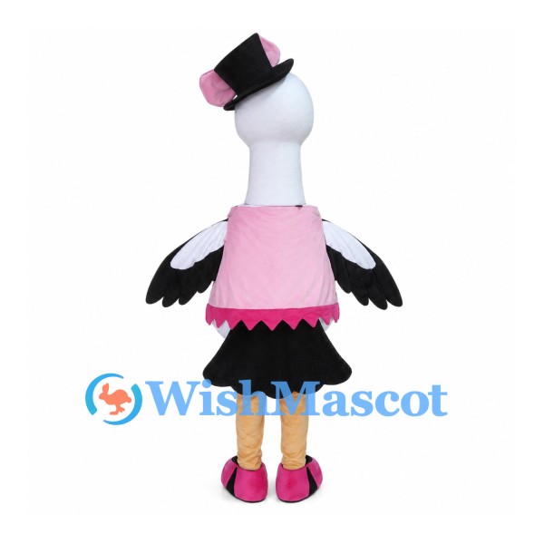 Bird Lady Mascot Costume with Pink Bow and Top Hat
