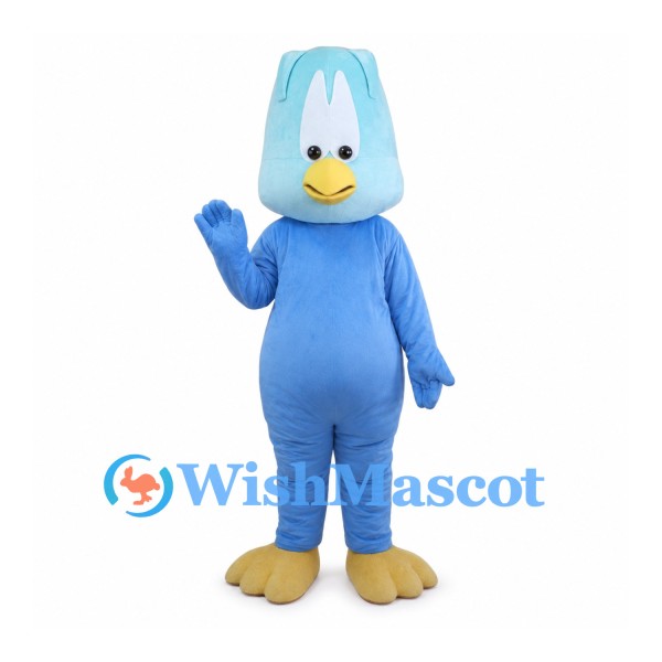 Blue Bird Mascot Costume with Tall Head and White Face Patch
