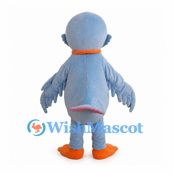 Bird Mascot Costume in Light Blue with Pink Belly and Orange Beak
