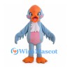 Bird Mascot Costume in Light Blue with Pink Belly and Orange Beak