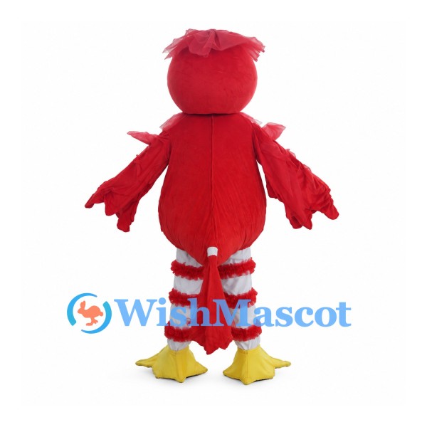 Red Bird Mascot Costume with Yellow Belly and Striped Legs