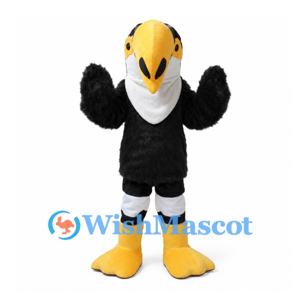 Toucan Mascot Costume in Black with Large Yellow Beak