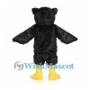 Black Owl Mascot Costume with Yellow Eyes and White Throat Patch