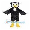 Black Owl Mascot Costume with Yellow Eyes and White Throat Patch