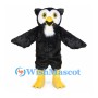 Black Owl Mascot Costume with Yellow Eyes and White Throat Patch