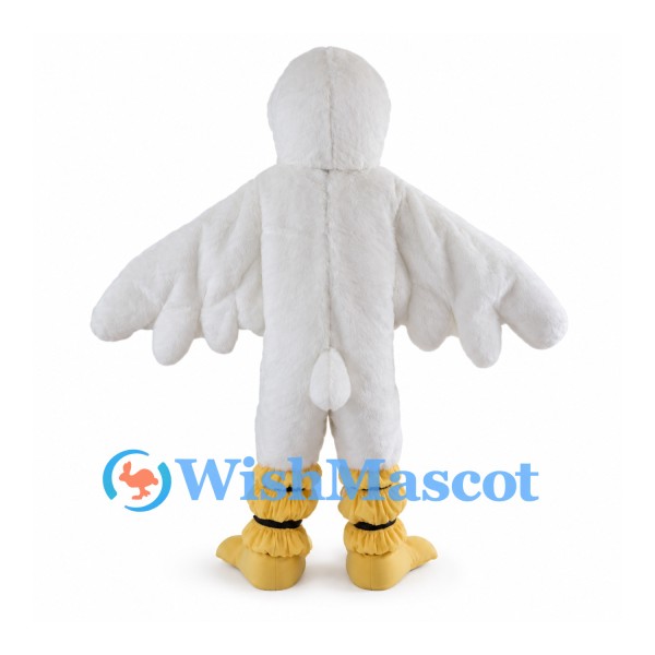 White Bird Mascot Costume with Yellow Feet and Open Beak