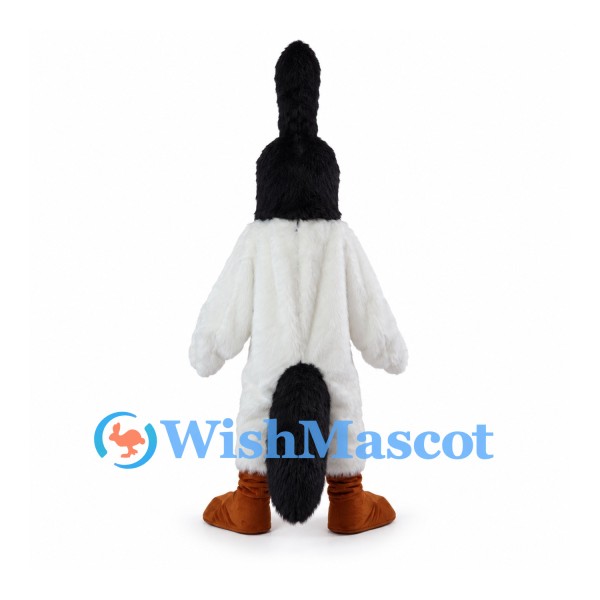Crested Bird Mascot Costume in Black and White with Tall Head Plume