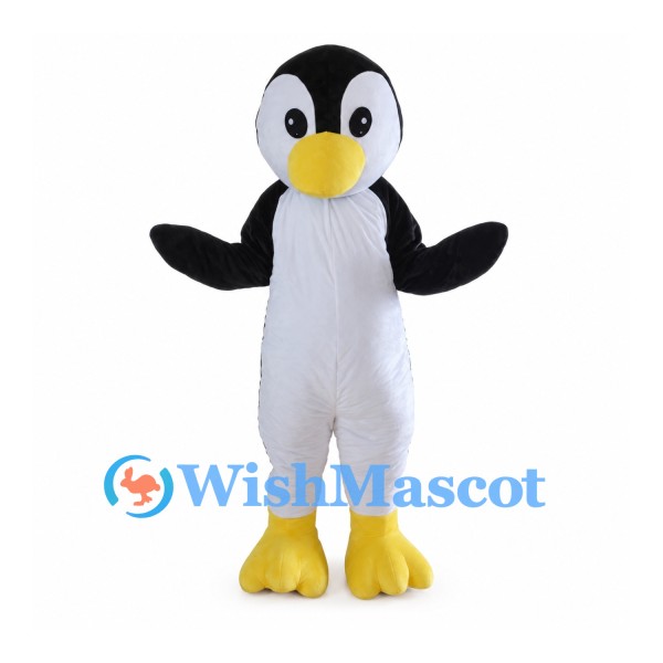 Penguin Mascot Costume in Black and White with Yellow Beak and Feet