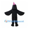 Black Bird Mascot Costume with Pink Head Bow and Spread Wings