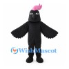 Black Bird Mascot Costume with Pink Head Bow and Spread Wings