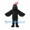 Black Bird Mascot Costume with Pink Head Bow and Spread Wings