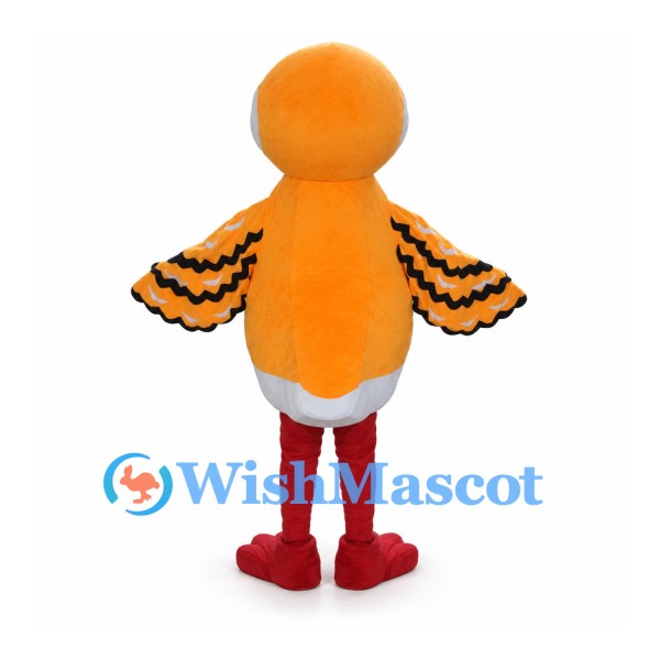Orange Bird Mascot Costume with Patterned Wings and White Belly