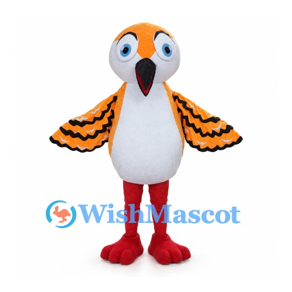 Orange Bird Mascot Costume with Patterned Wings and White Belly