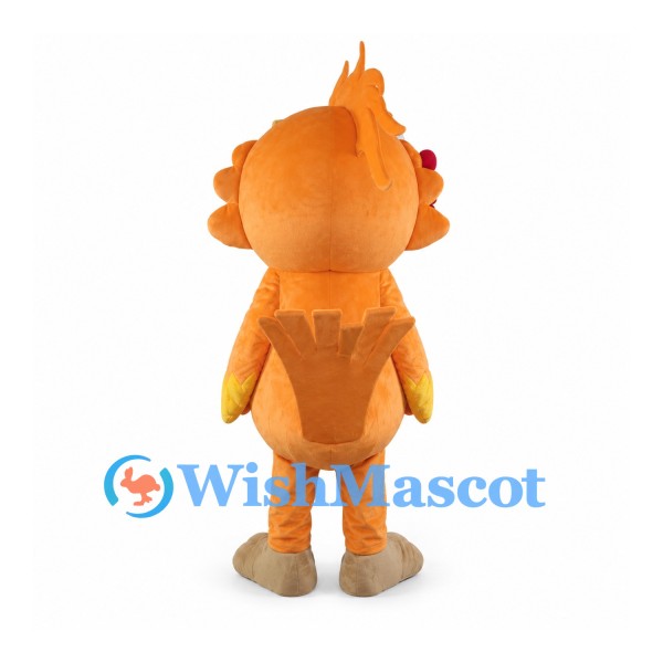 Orange Parrot Mascot Costume with Red Flower and White Belly