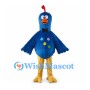 Blue Rooster Mascot Costume with Colorful Belly Dots and Red Crest