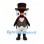 Penguin Mascot Costume with Black Top Hat and Burgundy Tailcoat
