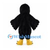 Black Bird Mascot Costume with Open Yellow Beak and Shaggy Fur