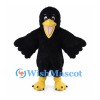 Black Bird Mascot Costume with Open Yellow Beak and Shaggy Fur