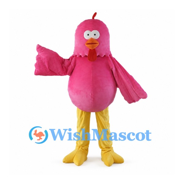 Pink Bird Mascot Costume with Orange Beak and Yellow Legs