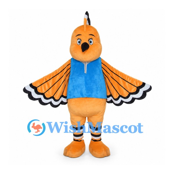 Hoopoe Mascot Costume in Orange with Blue Chest and Patterned Wings
