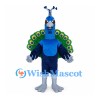 Peacock Mascot Costume in Blue with Green Eyed Fan Tail