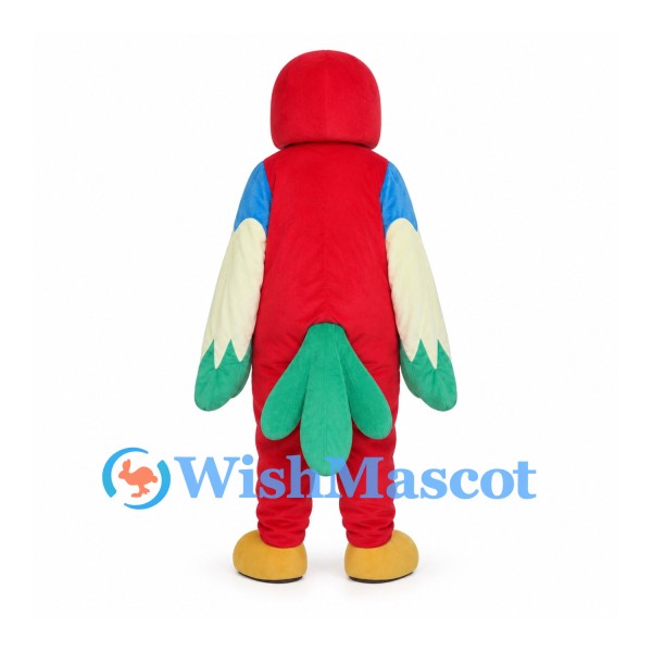 Red Parrot Mascot Costume with Blue Cream and Green Wings