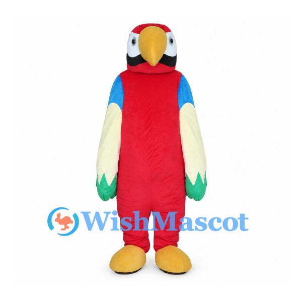 Red Parrot Mascot Costume with Blue Cream and Green Wings