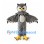 Gray Owl Mascot Costume with Layered Neck Feathers and Yellow Feet