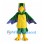Green Parrot Mascot Costume with Yellow Belly and Purple Wing Tips