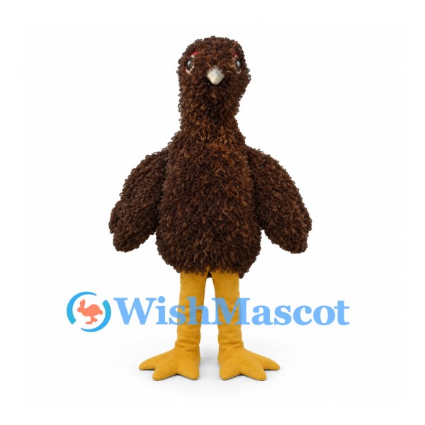 Brown Ostrich Mascot Costume with Long Neck and Curly Feather Texture