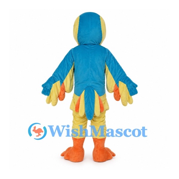 Blue and Yellow Parrot Mascot Costume with Orange Feet