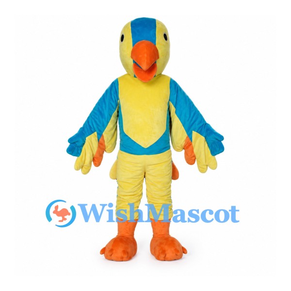 Blue and Yellow Parrot Mascot Costume with Orange Feet