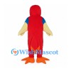 Red Macaw Mascot Costume with Cream Wings and Orange Feet