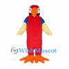 Red Macaw Mascot Costume with Cream Wings and Orange Feet