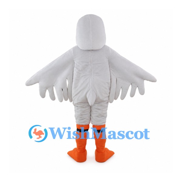 White Goose Mascot Costume with Spread Wings and Orange Feet