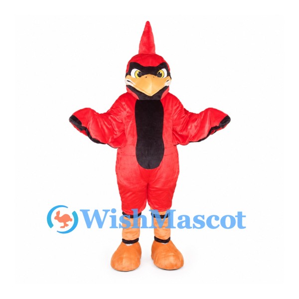 Cardinal Mascot Costume in Red with Tall Crest and Black Belly