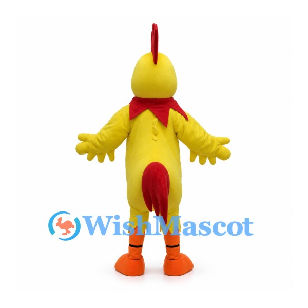 Yellow Rooster Mascot Costume with Red Comb and Tail