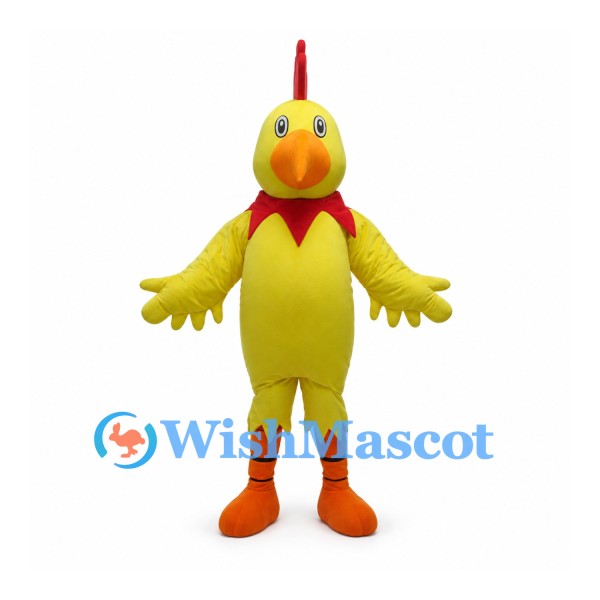 Yellow Rooster Mascot Costume with Red Comb and Tail