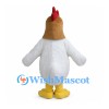 White Rooster Mascot Costume with Brown Neck and Red Comb
