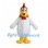 White Rooster Mascot Costume with Brown Neck and Red Comb
